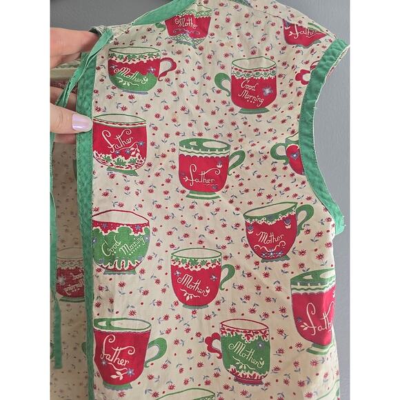 Vtg 60's Pink Coffee Cottagecore Grannycore Kitchen Cobbler Top Apron Womans Os - Picture 4 of 7